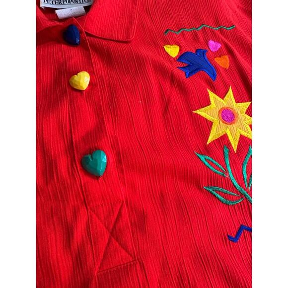 Vintage Peter Popovitch Embroidered Blouse Heart Buttons 80s78 - Picture 7 of 7